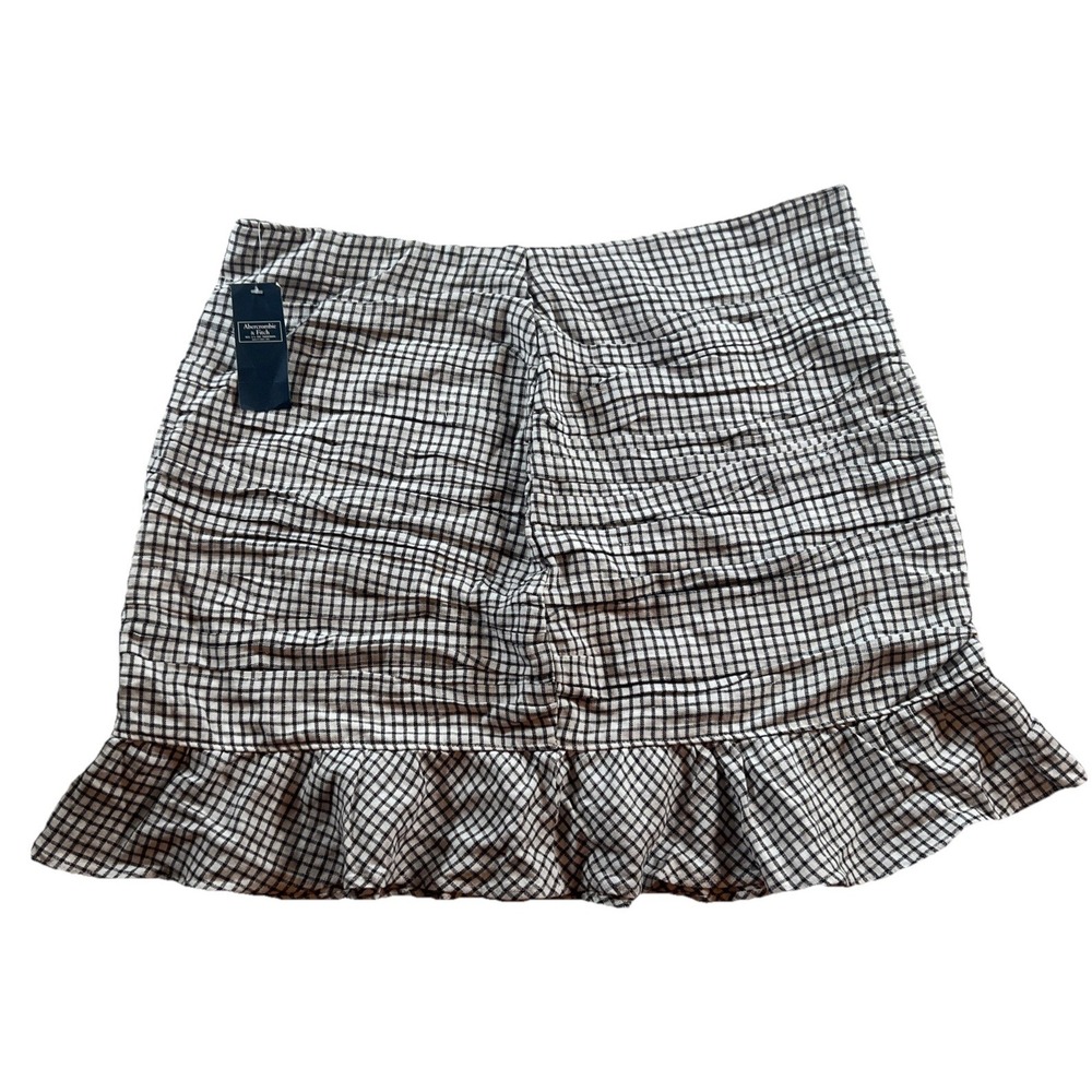 NWT Abercrombie & Fitch Black White Plaid Mini Skirt XL‎ Preppy Linen Side Zip